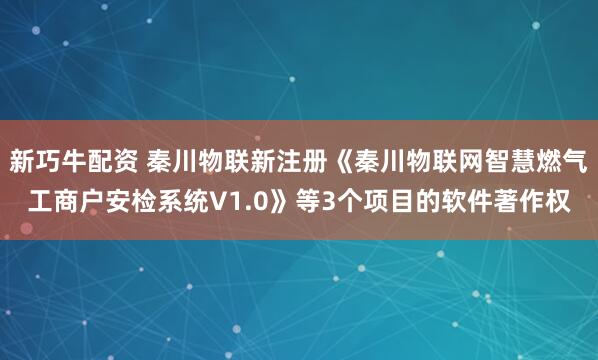 新巧牛配资 秦川物联新注册《秦川物联网智慧燃气工商户安检系统V1.0》等3个项目的软件著作权