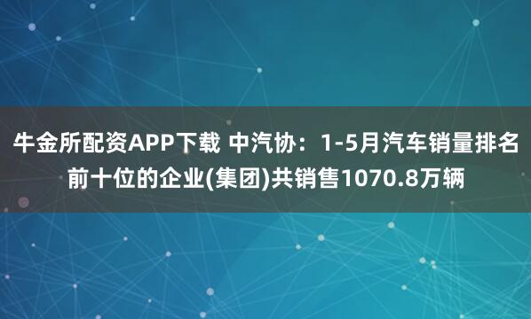 牛金所配资APP下载 中汽协：1-5月汽车销量排名前十位的企业(集团)共销售1070.8万辆
