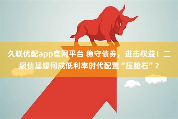 久联优配app官网平台 稳守债券，进击权益！二级债基缘何成低利率时代配置“压舱石”？